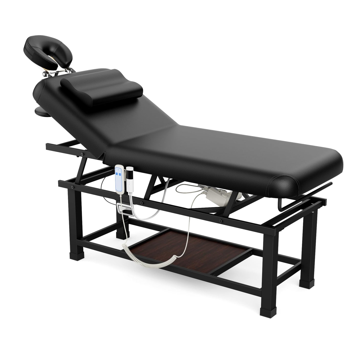 pouseayar Heavy Duty Electric Stationary Massage Table with Heating Function, Backrest Adjustable and Storage Space for Treatment/Medical Spa/Facial/Beauty/Massage Bed - 30 x 75 - Black