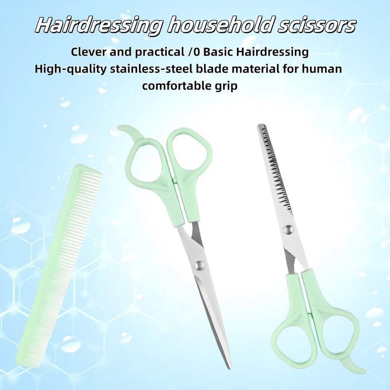 Hair Cutting Shears Set - Professional Stainless Steel Shears & Thinning Scissors Kit | 6.7 Inch | Green