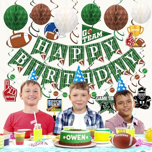 Football Birthday Party Decorations - Pre-Strung Banner & Swirls