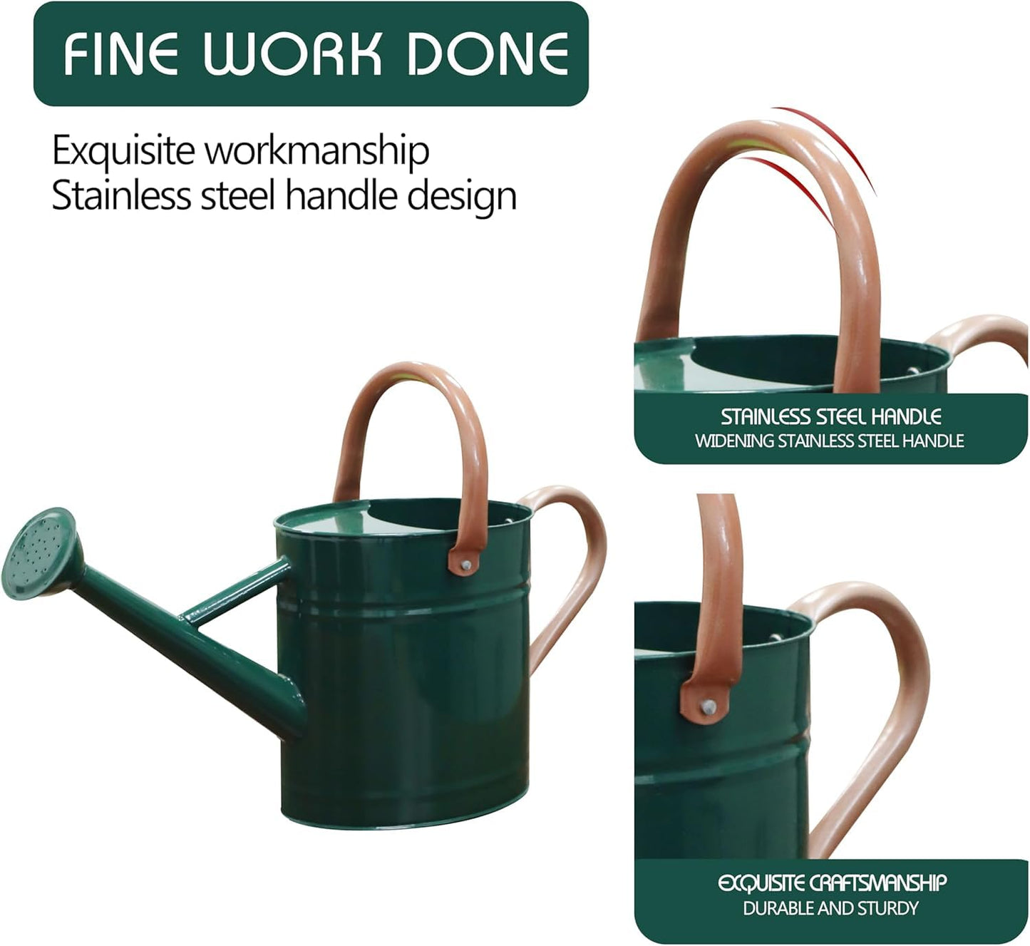 yourjoy Metal Watering Can with Removable Spout, 1 Gallon Watering Cans Stainless Steel Handhold for Outdoor Indoor Garden Plants Watering (Green)