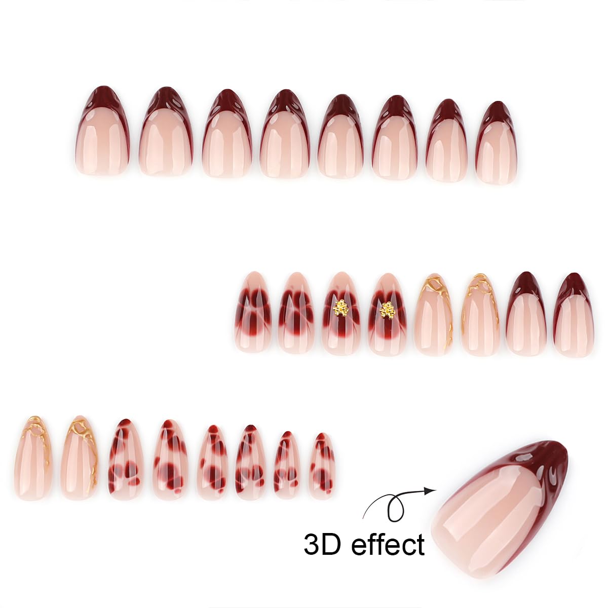 Short Almond Press-On Nails - 24 Pcs French Tip with Leopard Print & Gold Beads | Reusable Acrylic Nail Designs for Women