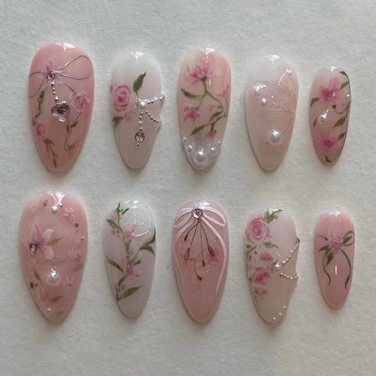 Ombre Press-On Nails - White & Light Pink Coffin Acrylic Design | 30 Pcs Reusable DIY Nail Art Kit for Women