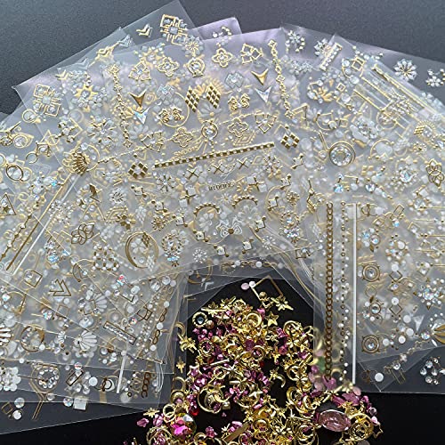 20 Sheets Gold & Diamond 3D Nail Art Stickers, Luxury Self-Adhesive Decals for Nails