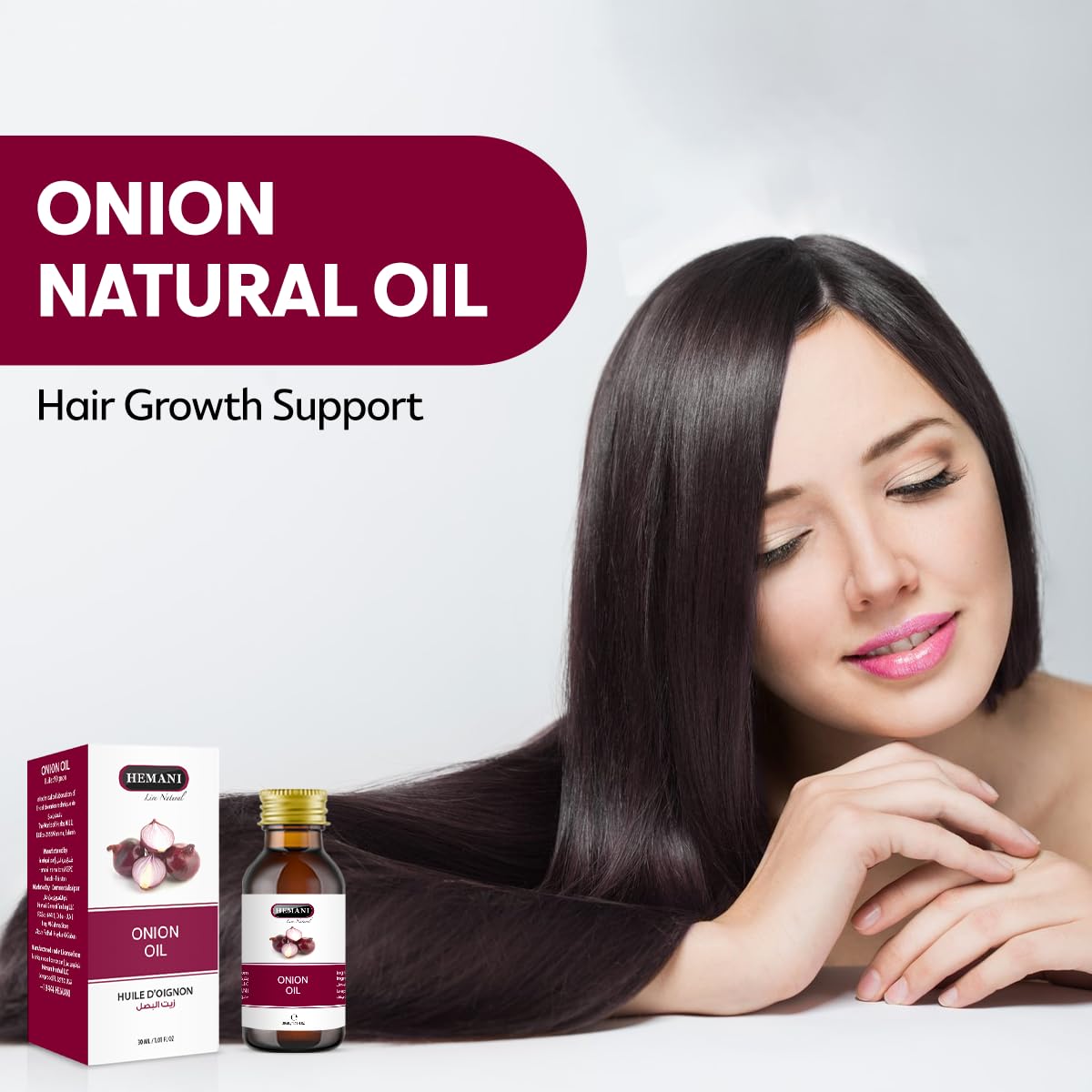 Hemani Onion Hair Oil 30mL, Cold Pressed Red Onion Scalp Treatment with Dropper, Halal, Mineral Oil Free, 1 Fl Oz Bottle