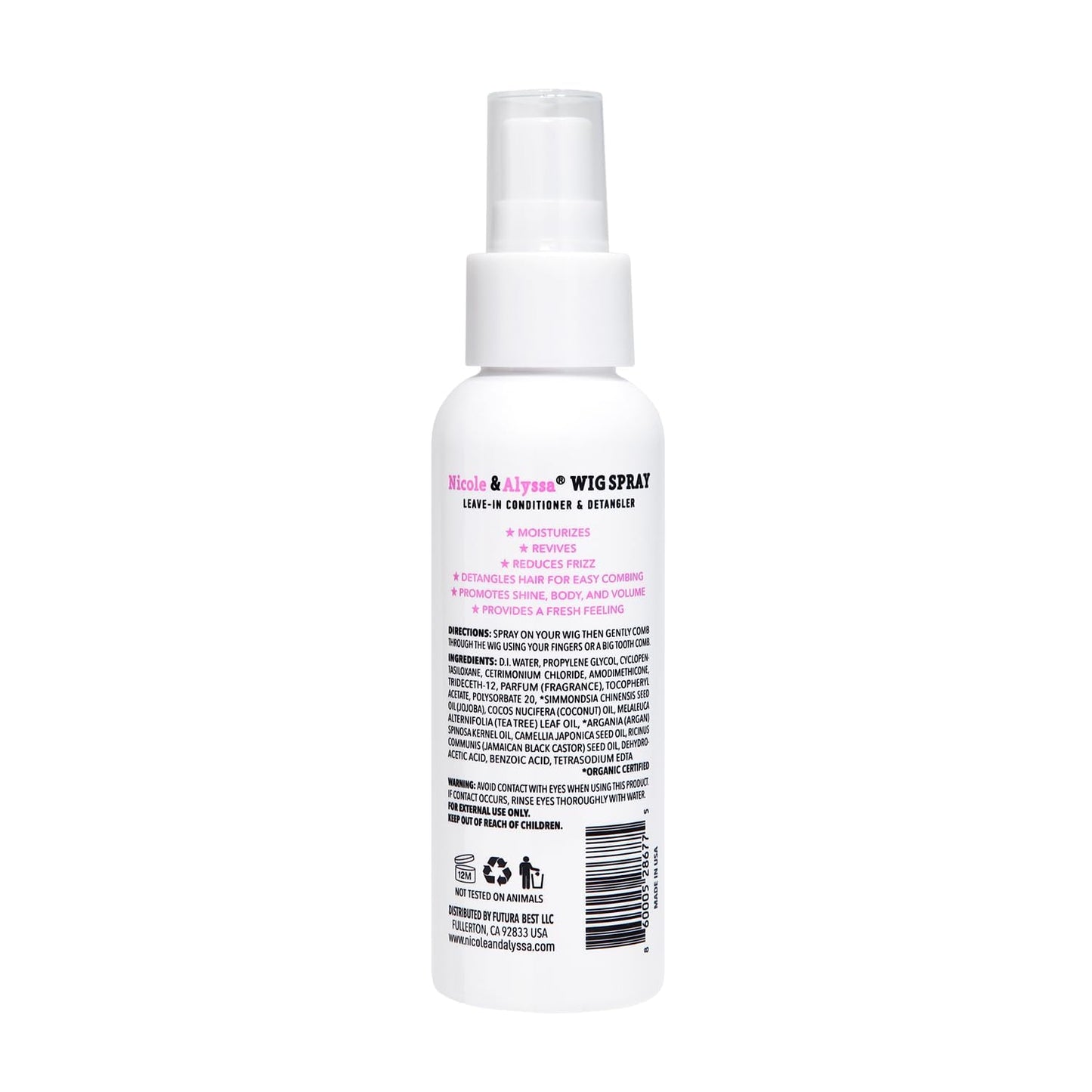 Nicole & Alyssa - Wig Spray For Synthetic Hair - Leave-in Conditioner, Detangler, Moisturizer (Travel Size - Pack of 2)