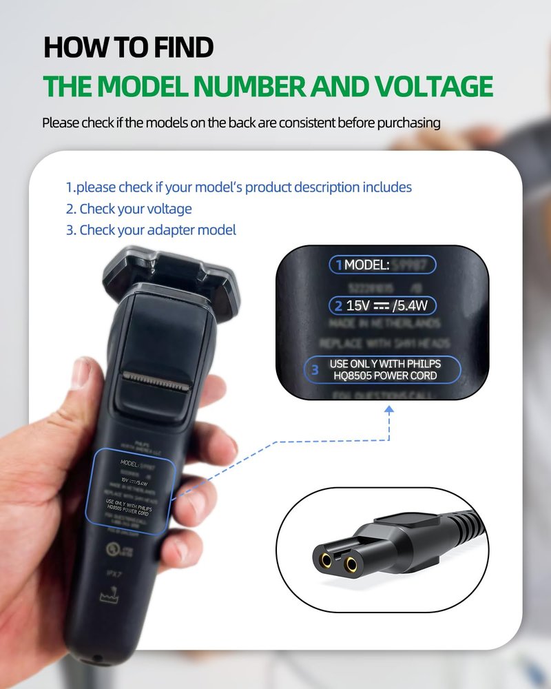 15V Charger Fit for Philips Norelco HQ8505 MG5750 MG7750 MG7770 MG7790 QP6531 QP6530 QP6510 QP6520 QP6550 Shaver Electric Razor Replacement Beard Trimmer Power Cord