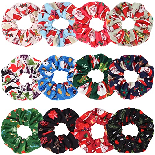 Christmas Hair Scrunchies - 12PCS Soft Elastic Hair Ties for Girls