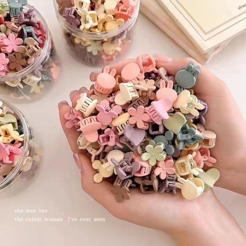 Mini Hair Clips for Girls - 100 Pcs Cute Pastel Flower & Animal Designs | Durable Plastic Accessories for Kids