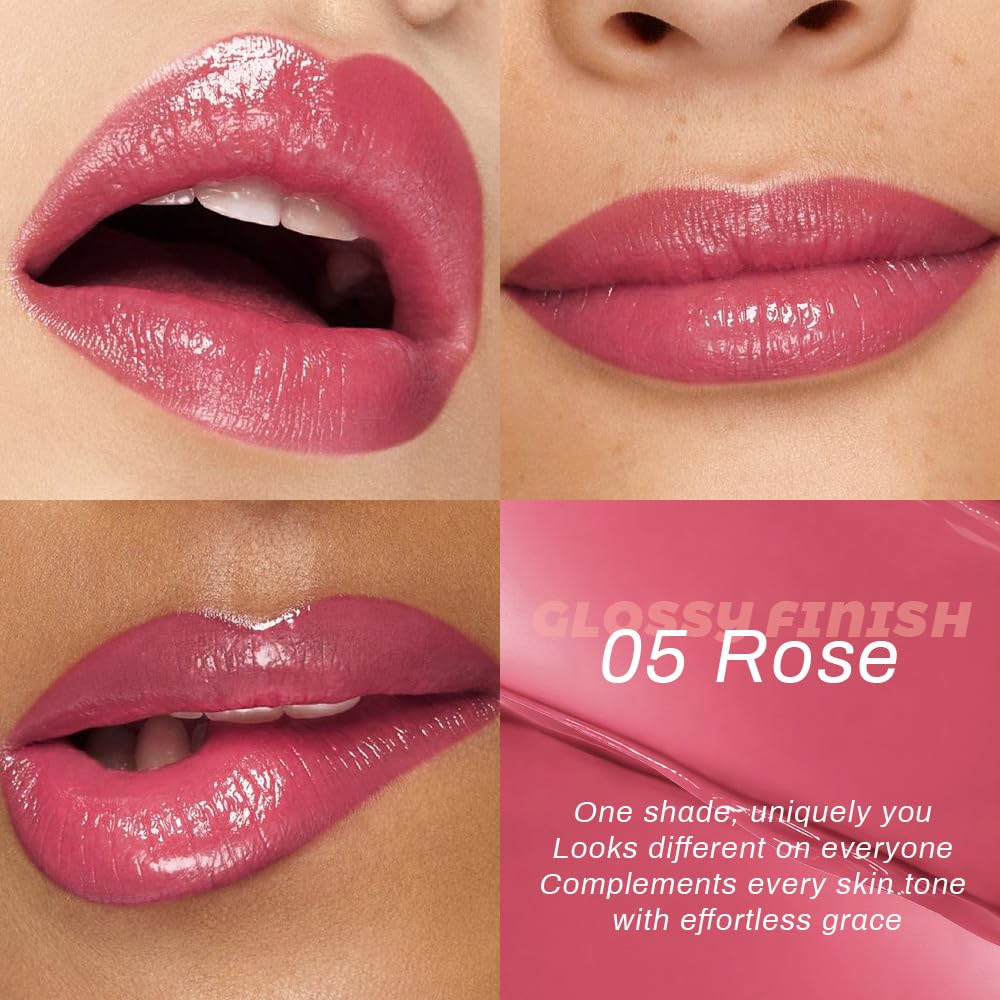 Rose Honey Lipstick - Moisturizing Tinted Lip Balm for Older Women | Hydrating & Nourishing Shine, 05 Rose