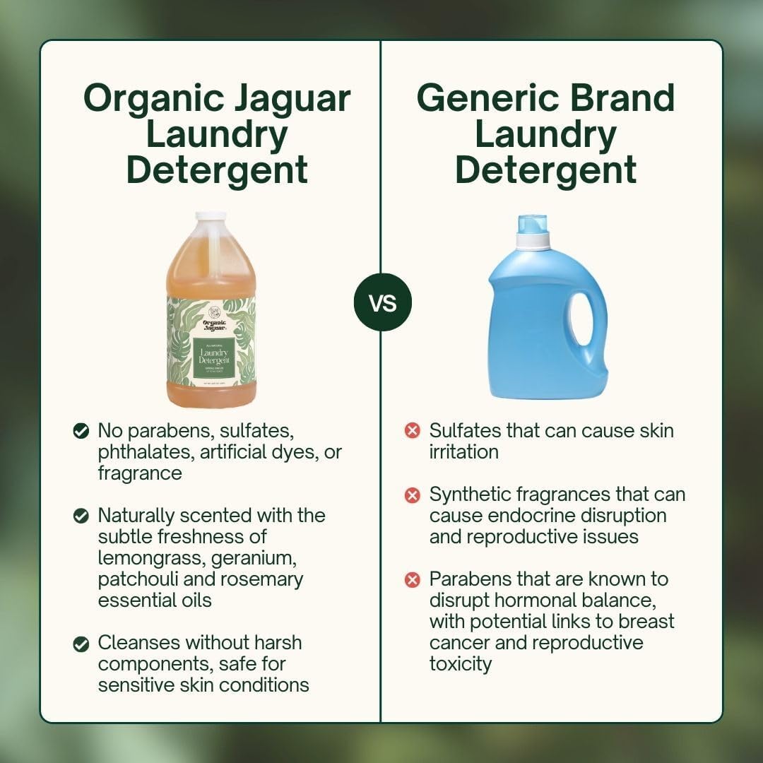 Organic Jaguar Laundry Detergent - Spring Breeze Scent | 64 Loads, 100% Natural Formula with Essential Oils