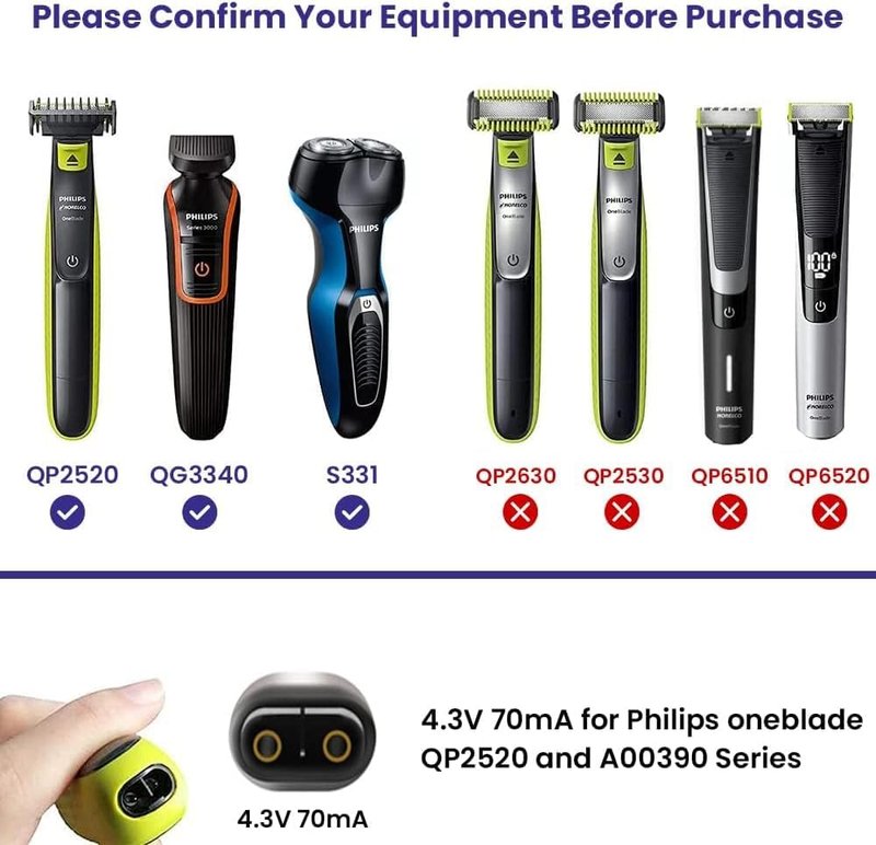 Xxszhy 4.3V Charger Fit for Philips Norelco One Blade Old Model A00390 QP2520 QP2521 QP2522 QP2515 MG5700 MG3740 MG3720 QG3330 Electric Shaver for Phillips OneBlade Replacement Adapter Power Cord