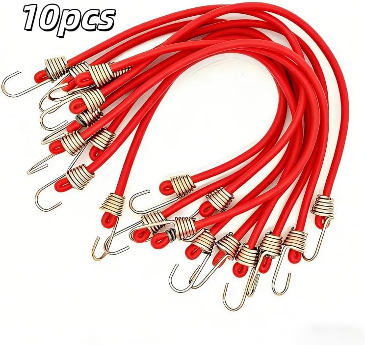 Heavy Duty Bungee Cords - 10 Pack Durable Black Elastic Straps with Metal Hooks for Camping, Cargo Securing & Outdoor Use