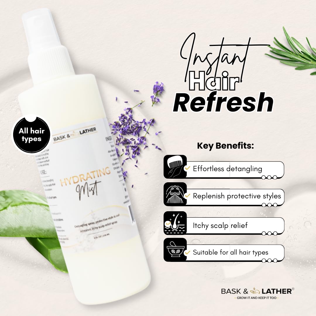 Hydrating Hair Mist - Leave-In Conditioner for Itchy Scalp Relief | Aloe Vera & Avocado Oil, 8 oz