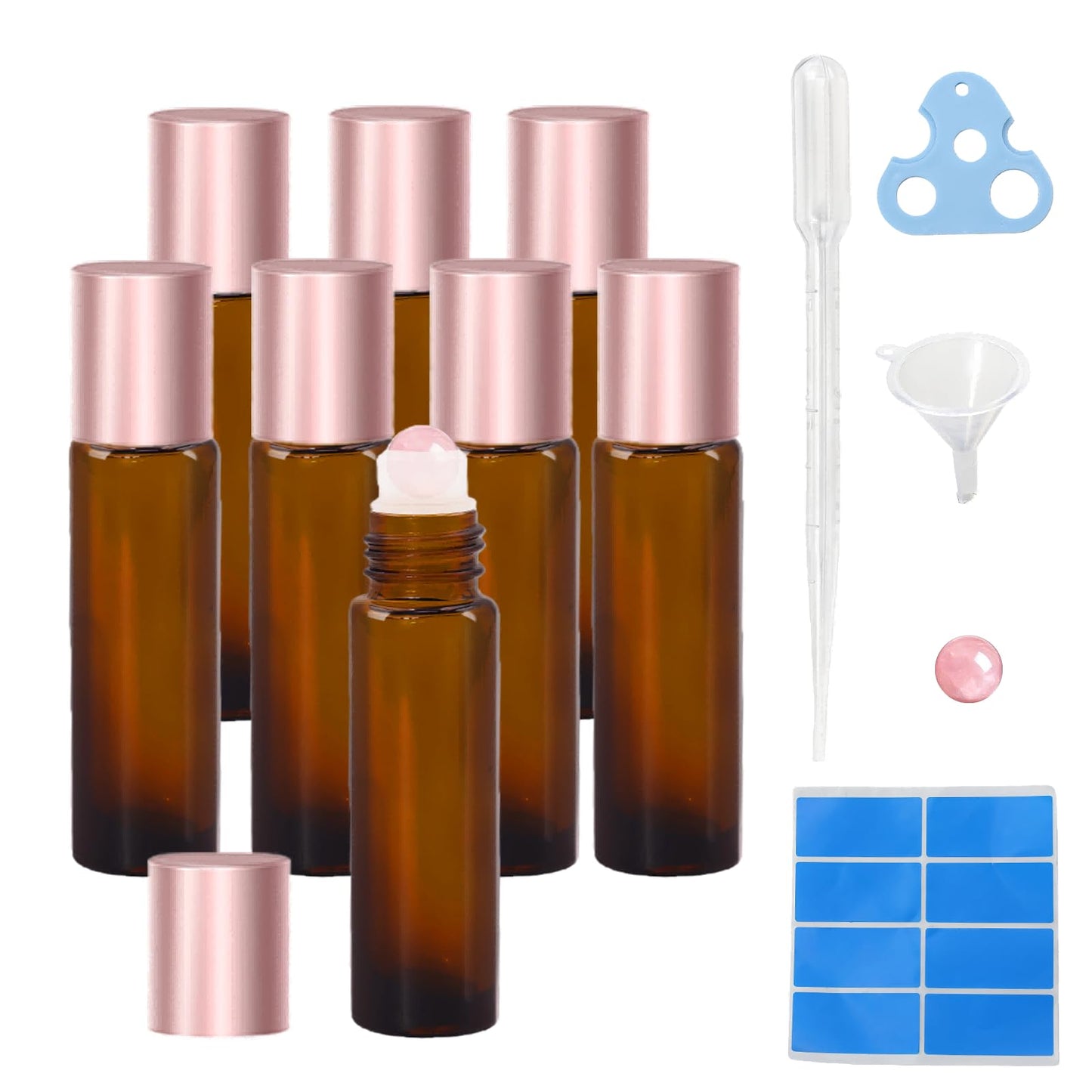 Warmify 8 Pack 10ml Rose Quartz Roll On Bottles for Essential Oils