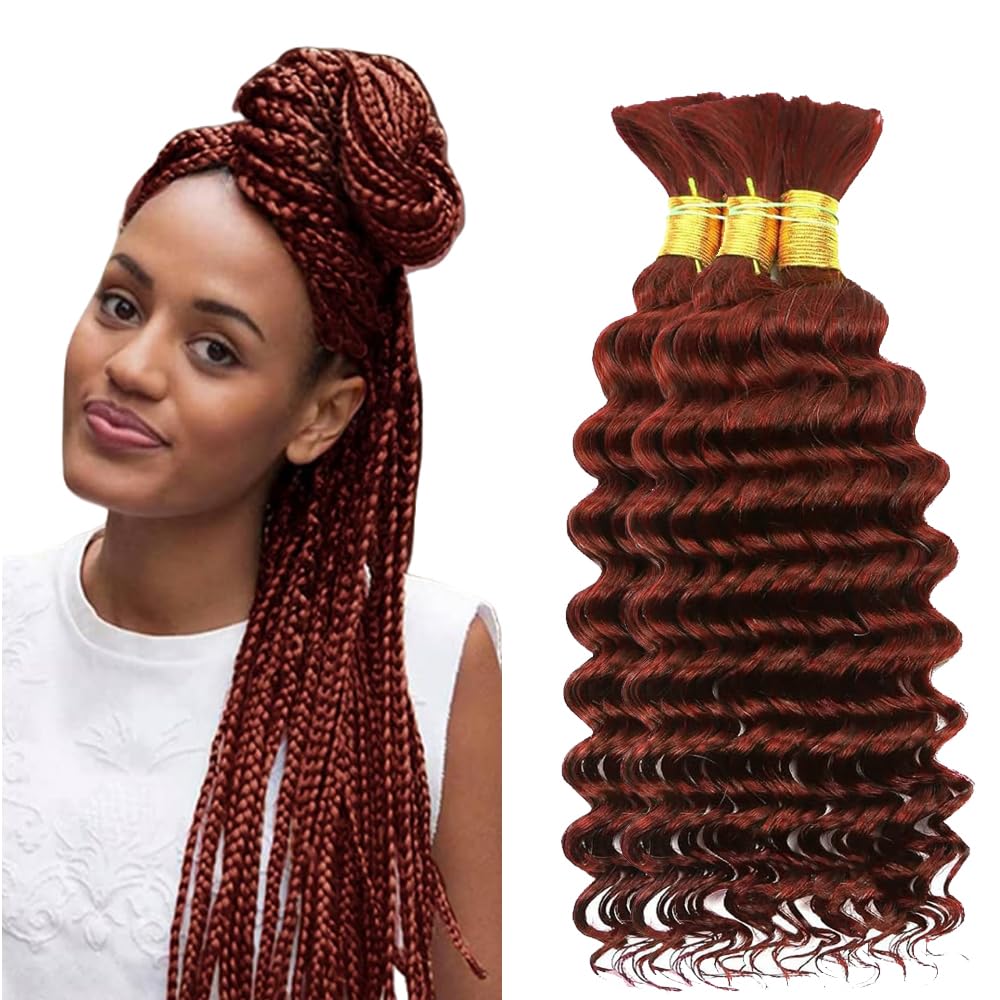 32 32 32 Inch Reddish Brown Human Braiding Hair For Boho Braids Copper Red Boho Hair For Braiding No Weft Color #33 Reddish Brown Braids 150g