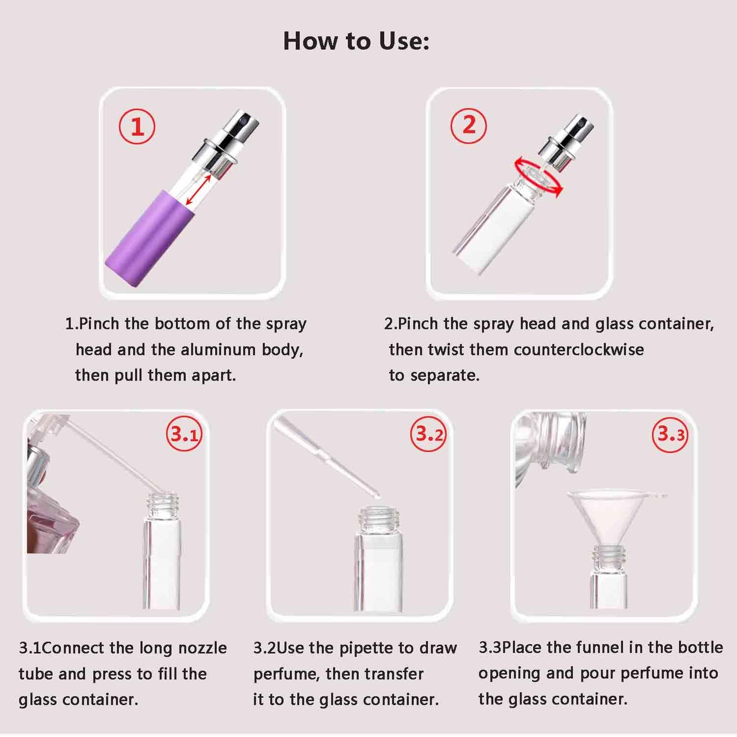 MIVIXI Refillable Perfume Atomizer Travel Size – 6-Pack Leak-Proof Glass Liner Portable Empty Spray Bottles for Perfume, Cologne & Essential Oils (5ml)