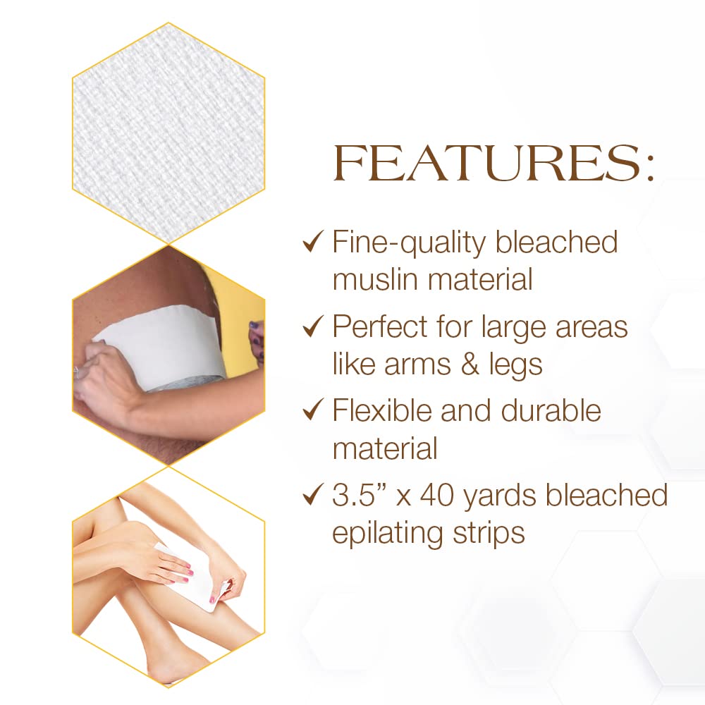 GiGi Bleached Muslin Epilating Roll for Soft Wax – Professional Hair Removal Waxing Strip Roll, 40 Yards