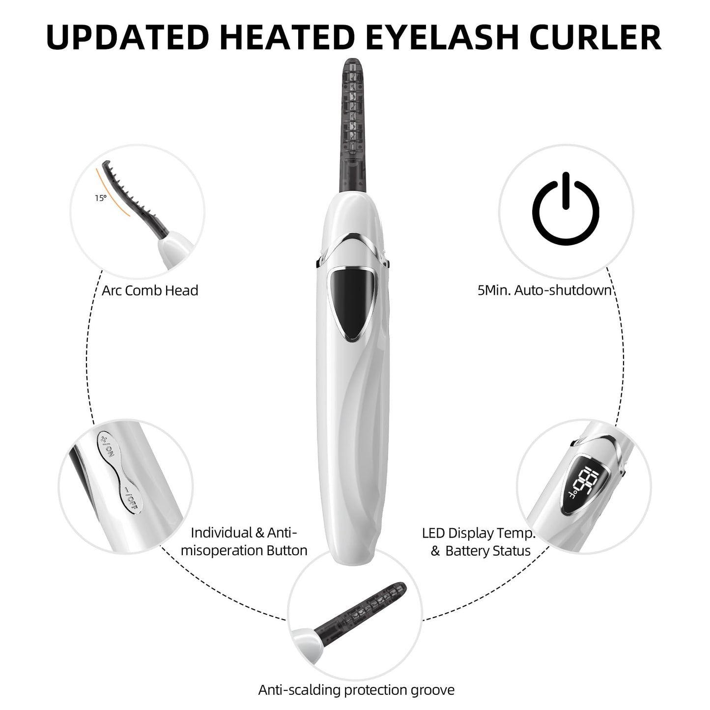 EYECURL Heated Eyelash Curler, S600 Heated Lash Curler, Accurate Temperature Control Electric Eyelash Curler Heated - Intelligent Power Off, Long Lasting (Vanilla Ice/Silver, S600-148MM)