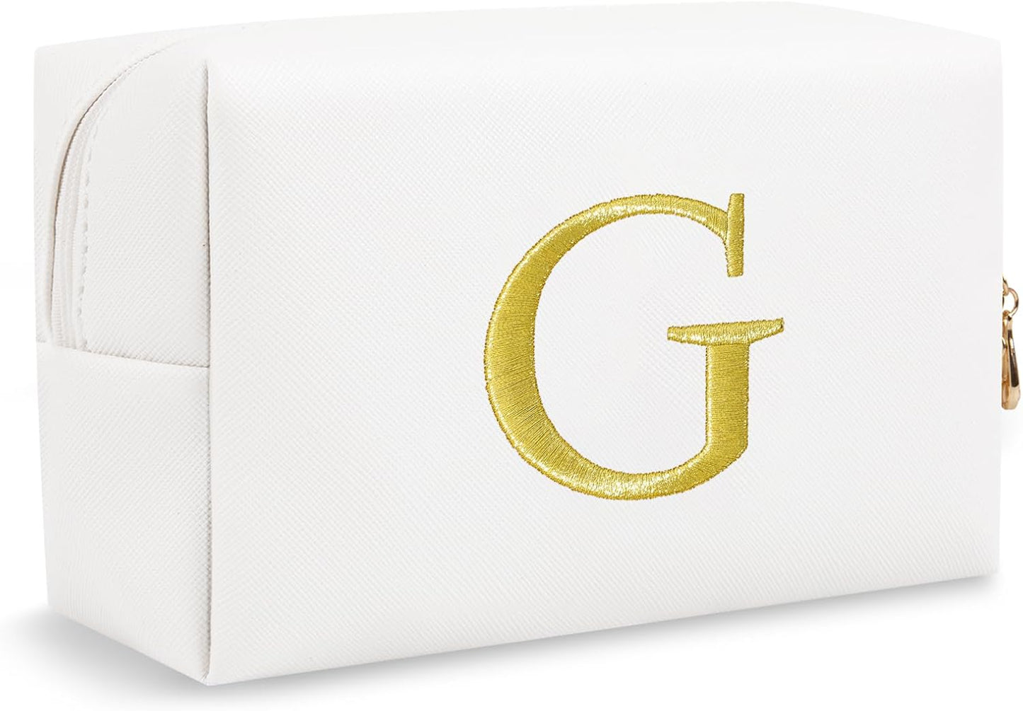 Personalized Initial Makeup Bag - Gold Embroidered Cosmetic Bag for Teens | Custom Travel Toiletry Bag (Black)