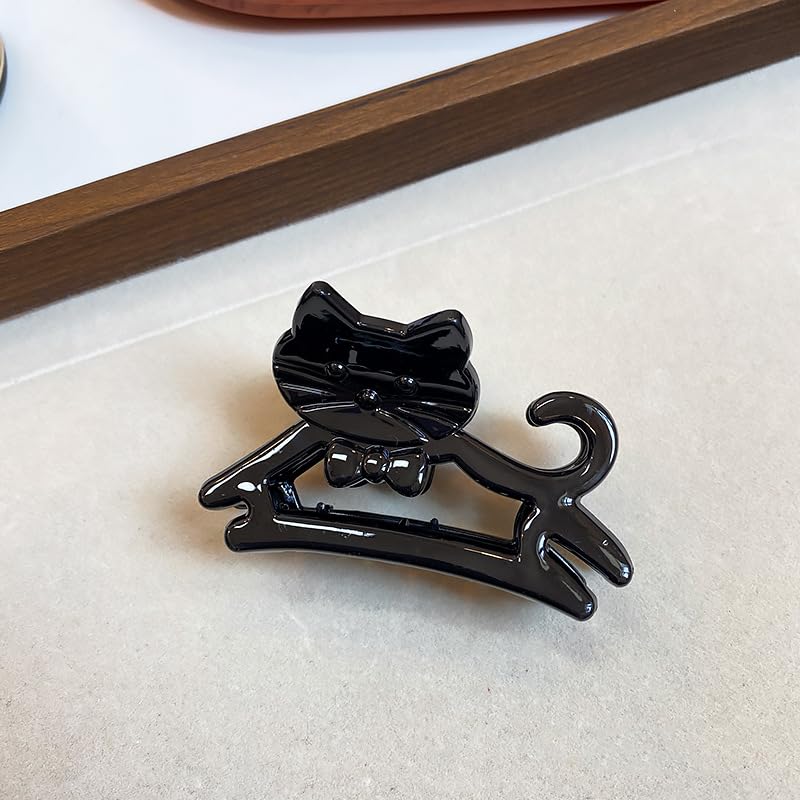 Retro Hair Clips - Cute Black Cat Hair Claw Clips with Rhinestones | 3-Piece Set for Short Hair