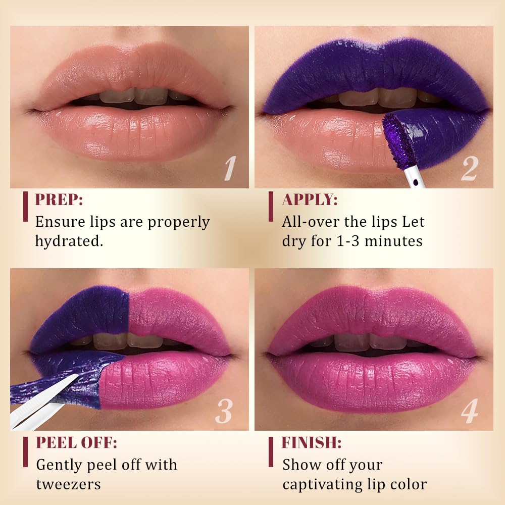 Kaely 3Pcs Lip Stain Peel Off Masque, Long Lasting Waterproof Smudge Proof Lip Tint, Non-Transfer Semi Permanent Lipliner Tattoo with Tweezer, Matte Finish, Vegan & Cruelty-Free, Set B-02+09+10
