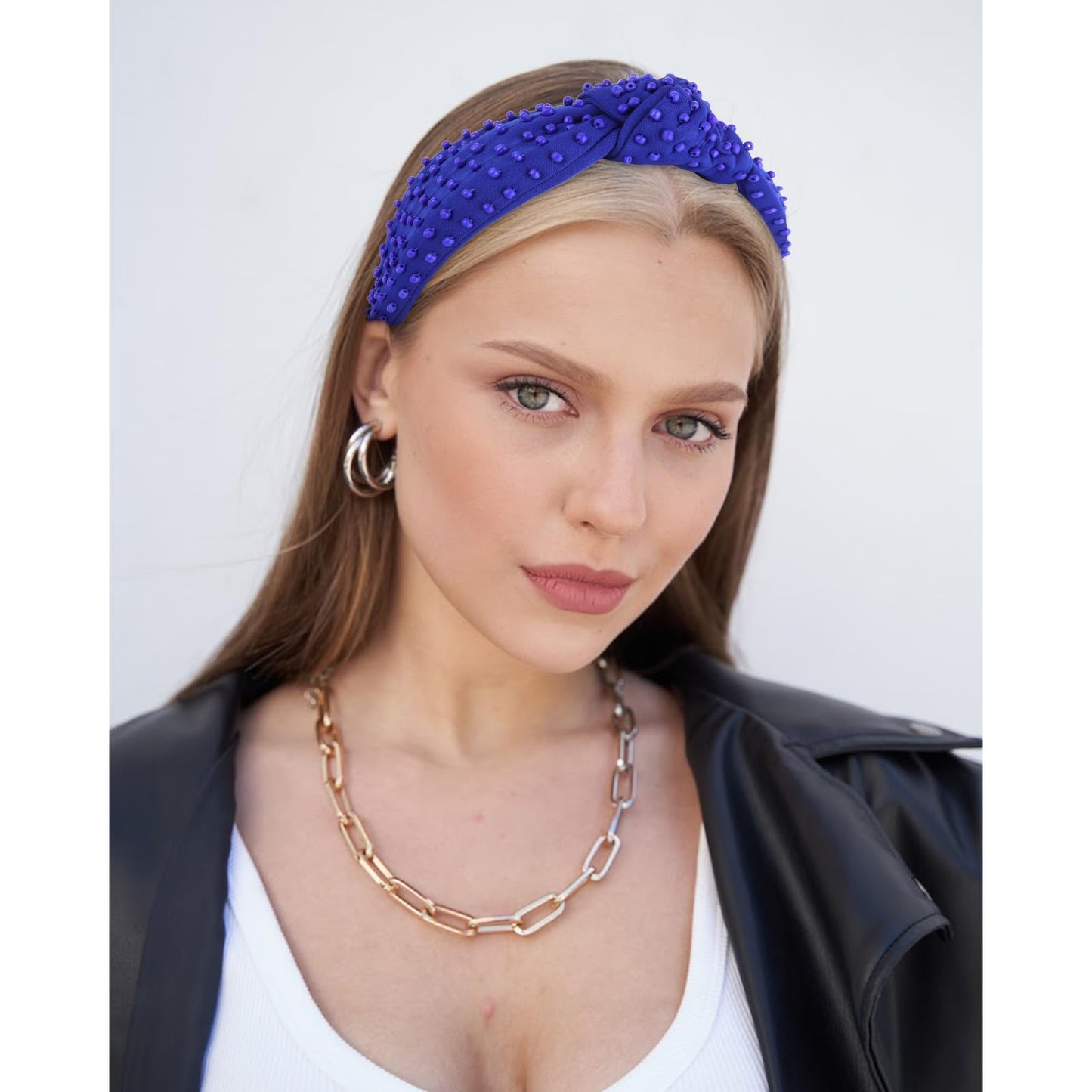 YISSION Royal Blue Knotted Headband for Women - Wide Beaded Hair Hoop, Stylish Hair Accessory for Daily Wear, Parties & Casual Outfits