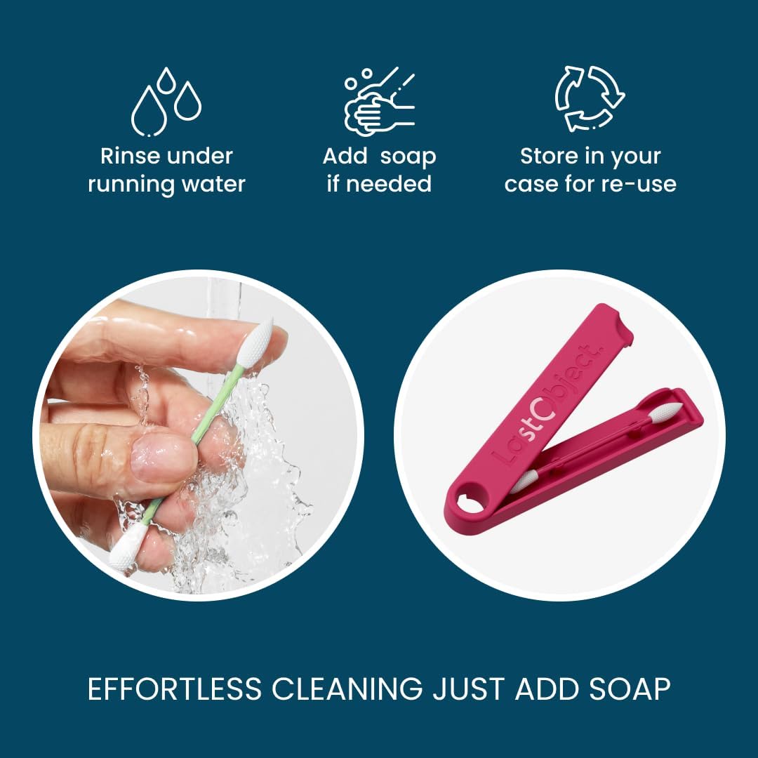 LastSwab Reusable Q-Tips for Makeup - Precision Silicone Cotton Swabs for Eyeliner, Mascara & Touch-Ups - Eco-Friendly Washable Q Tip Alternative - Zero Waste, Travel Case - Red