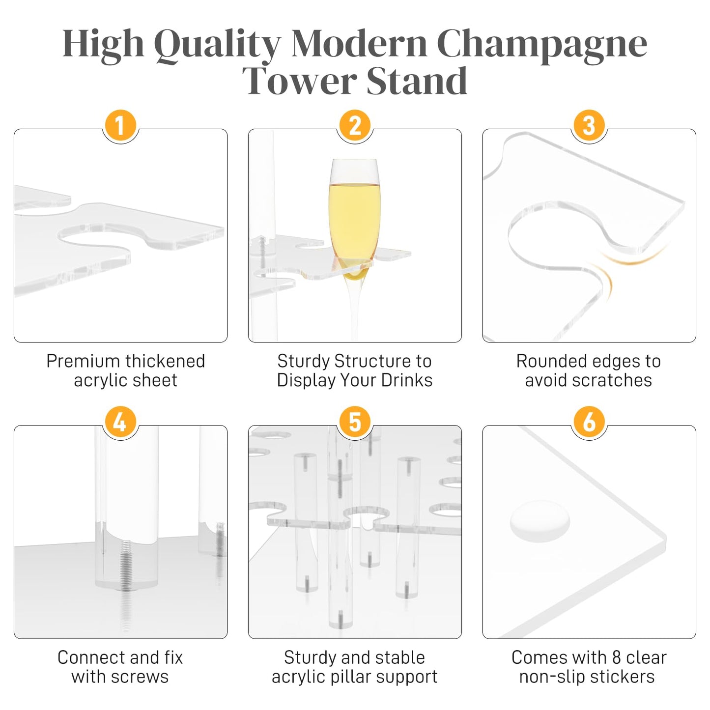 Nynelly Champagne Display Holder Stand for Party With 32 Slots, 3 Tier Acrylic Champagne Tower Wine Glass Holder, Tabletop Champagne Flutes Holder Stemware Rack with Led Strip, 19.7x11.8x26.2 inch