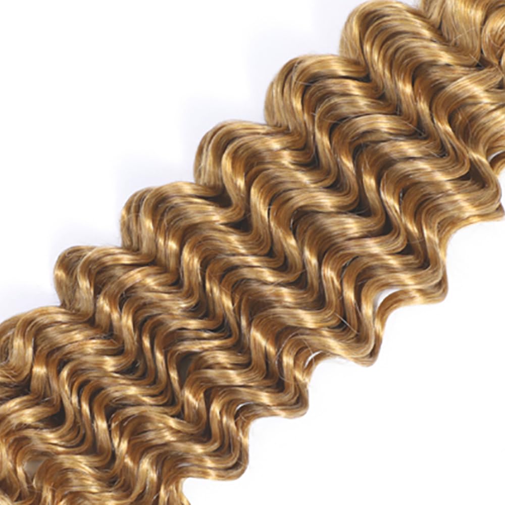 20 22 24 Inch #27 Honey Blonde Bundles Human Hair Deep Wave 3 Bundles Brazilian Remy Hair 50 Grams/Bundle 10A Grade Unprocessed Virgin Hairs Blonde Deep Wave Bundle Weaves Extensions