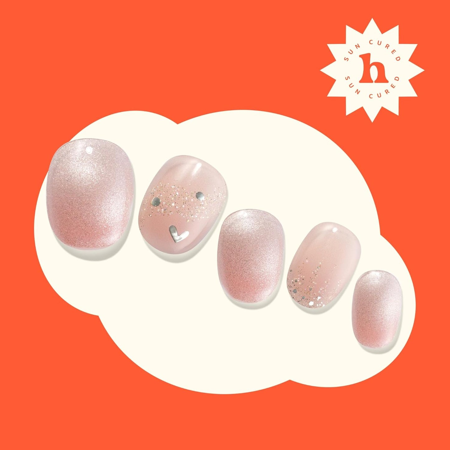 Gel Nail Strips - Easy Apply Glitter Pink Design | 28 Strips, Prep Pads, Nail File & Stick Included