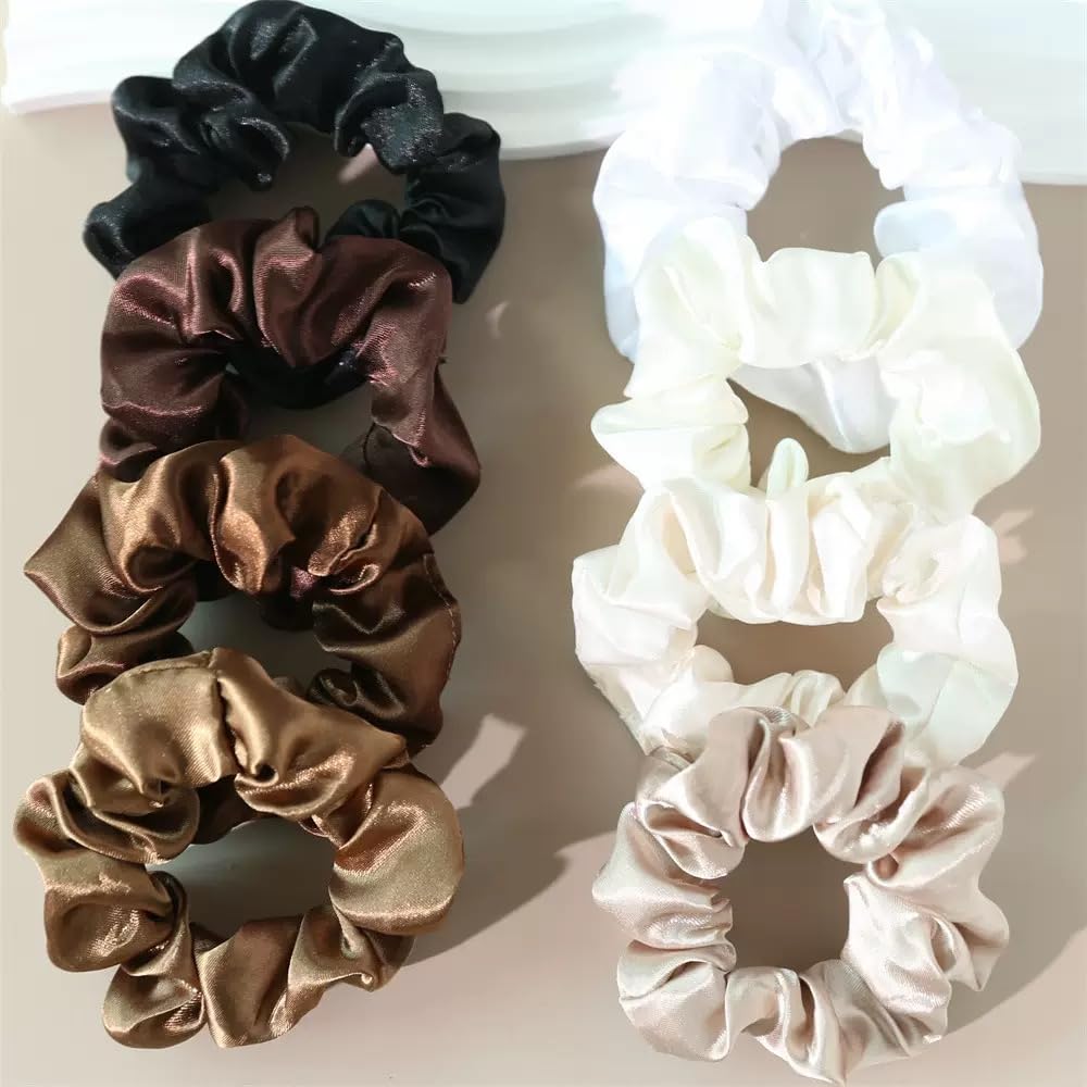 Satin Silk Scrunchies - 8Pcs Soft Hair Ties for Women | Blue & Pink Ponytail Holders