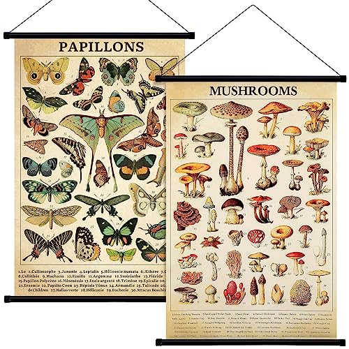 Vintage Mushroom & Butterfly Wall Art Posters - 2 Pack