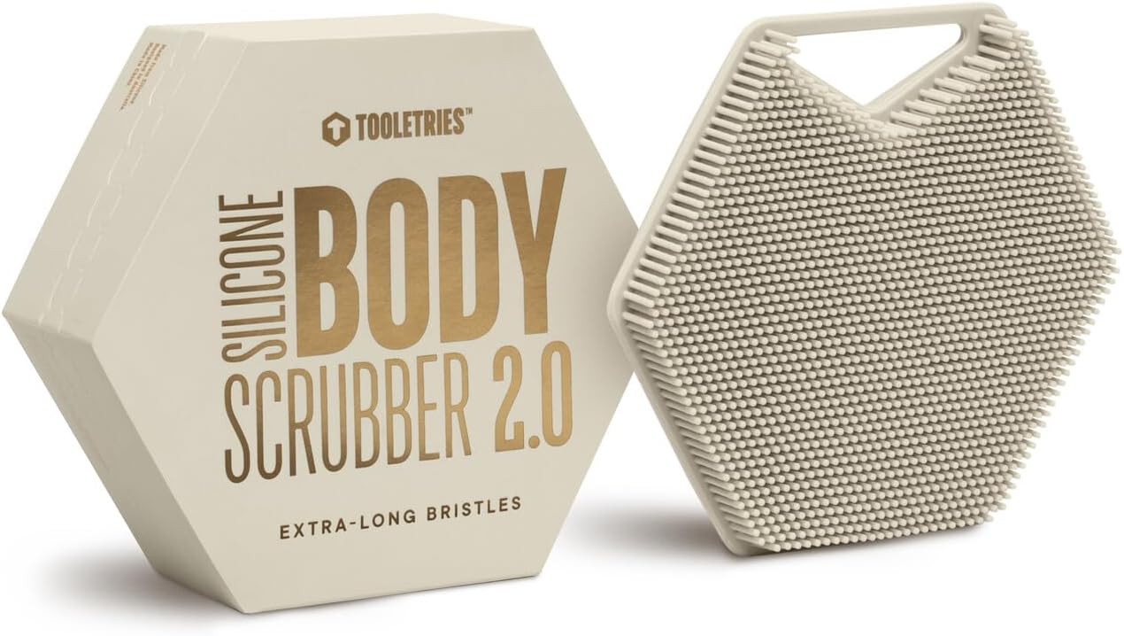 Premium Silicone Body Scrubber 2.0 | Exfoliating Loofah Alternative for Sensitive Skin - Quick Drying, Long-Lasting, Sand Color