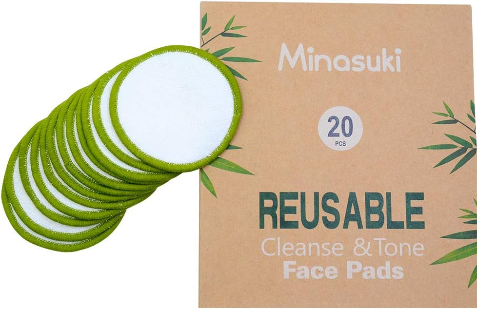 Reusable Makeup Remover Pads - 20 Pack Bamboo Cotton Rounds for All Skin Types | Washable with Cotton Bag