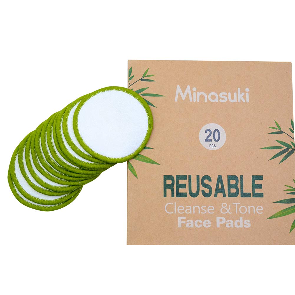 Minasuki 20 Pack Reusable Makeup Remover Pads Bamboo Reusable Cotton Rounds