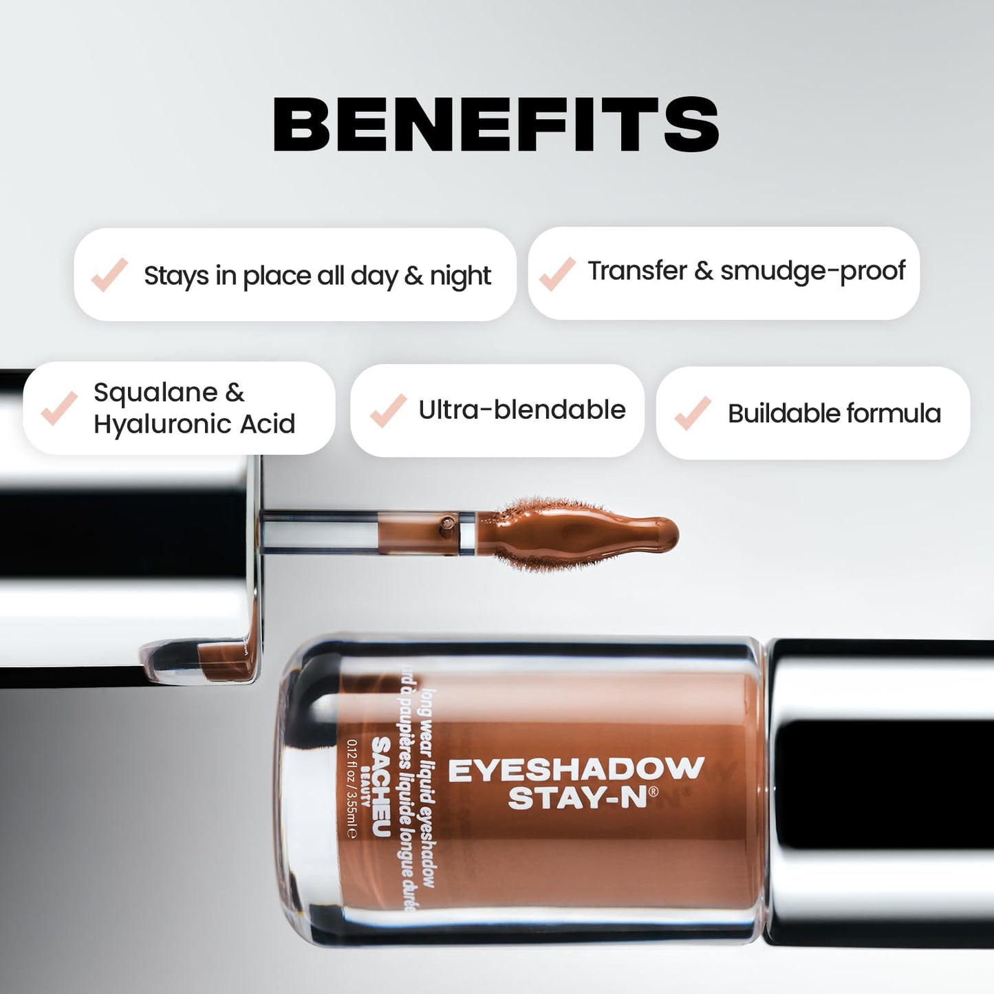 Sacheu Liquid Eyeshadow STAY-N Longwear Eye Makeup — Buildable Highly Pigmented & Blendable Eye Shadow Cream in Matte & Shimmer Finishes, Shu-ggah