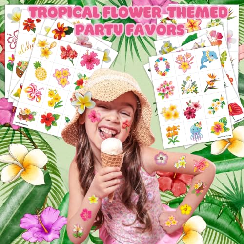 120 PCS Tropical Flower Hawaiian Temporary Tattoos - Normal Variation