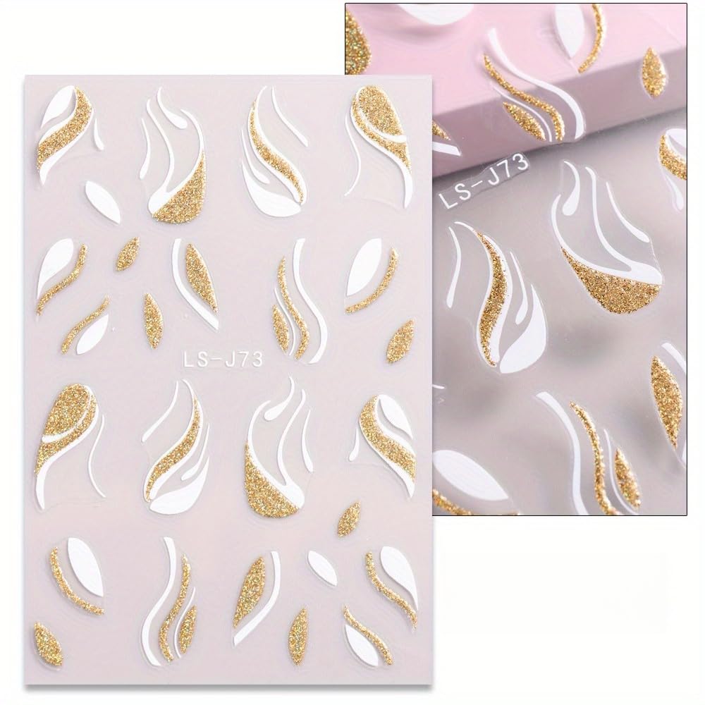 LS J73 Self Adhesive Disposable Nail Decals Fantasy Themed Stripe Pattern Matte Paper Art Stickers with Embroidery Details