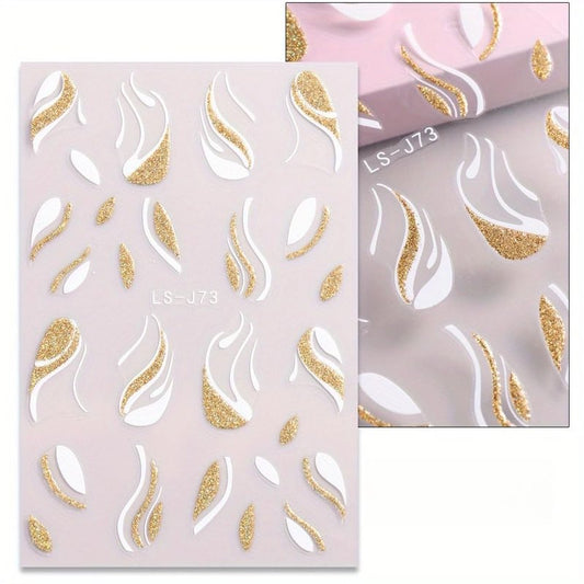 LS J73 Self Adhesive Disposable Nail Decals Fantasy Themed Stripe Pattern Matte Paper Art Stickers with Embroidery Details