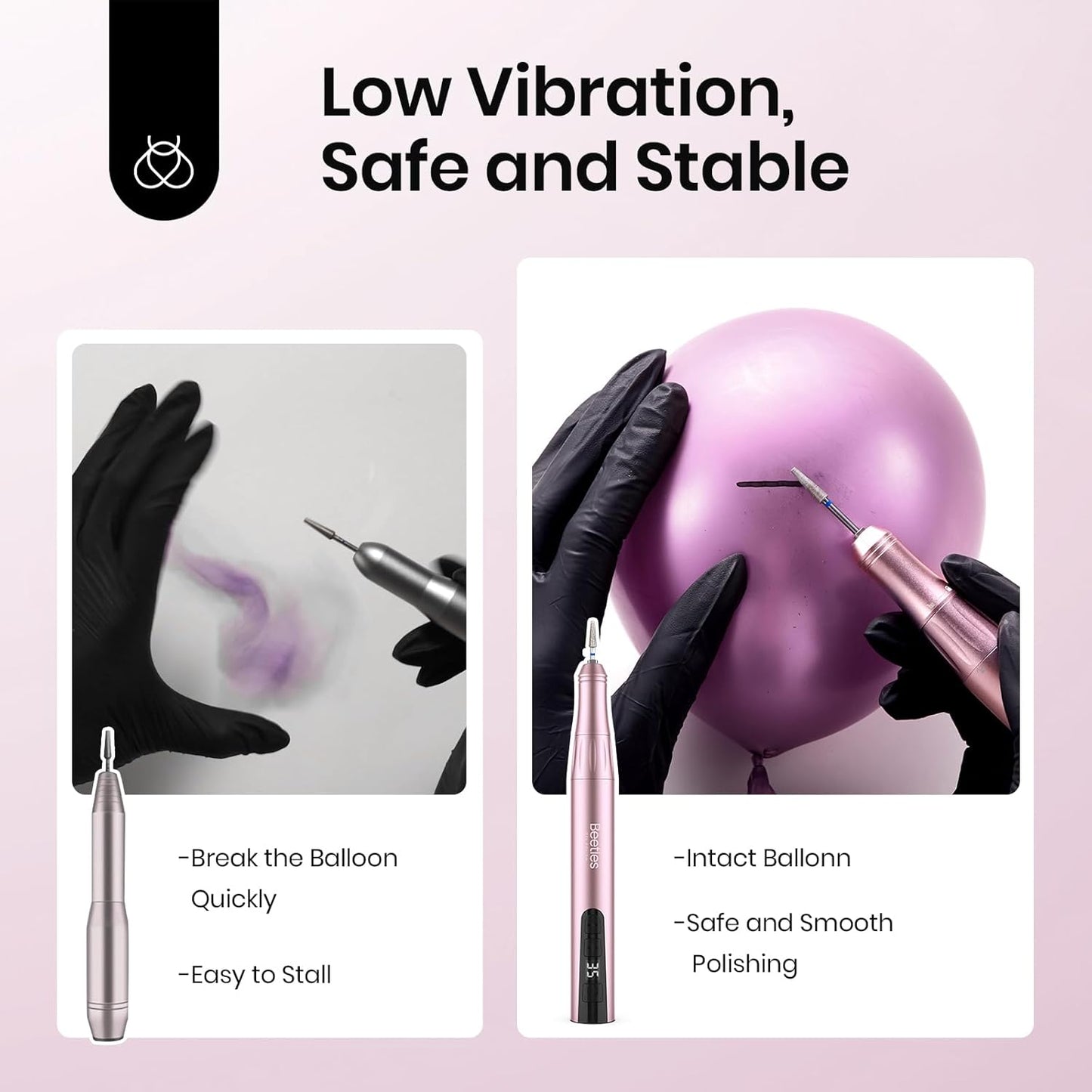 Beetles Electric Nail Drill - Cordless 35 Speed Portable Polishing Set | Rose Gold, Long Battery Life for Home & Salon Use