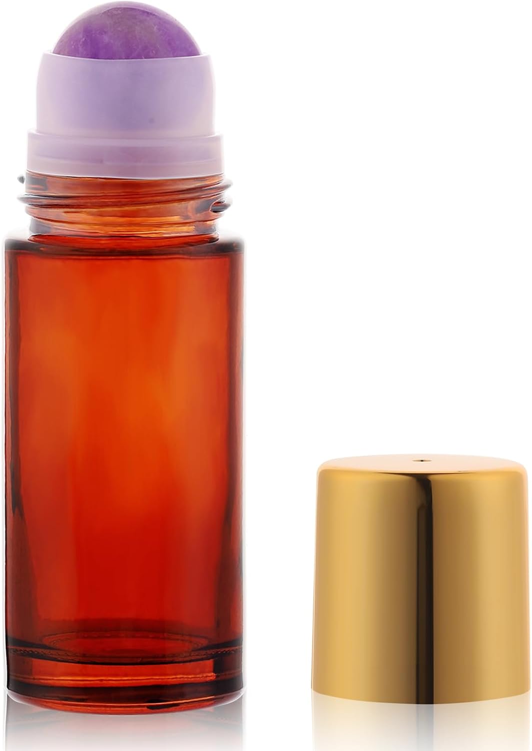 Amber Glass Roll-On Bottles for Essential Oils - 1.7oz Refillable Rollerball with Pink Crystal Applicator