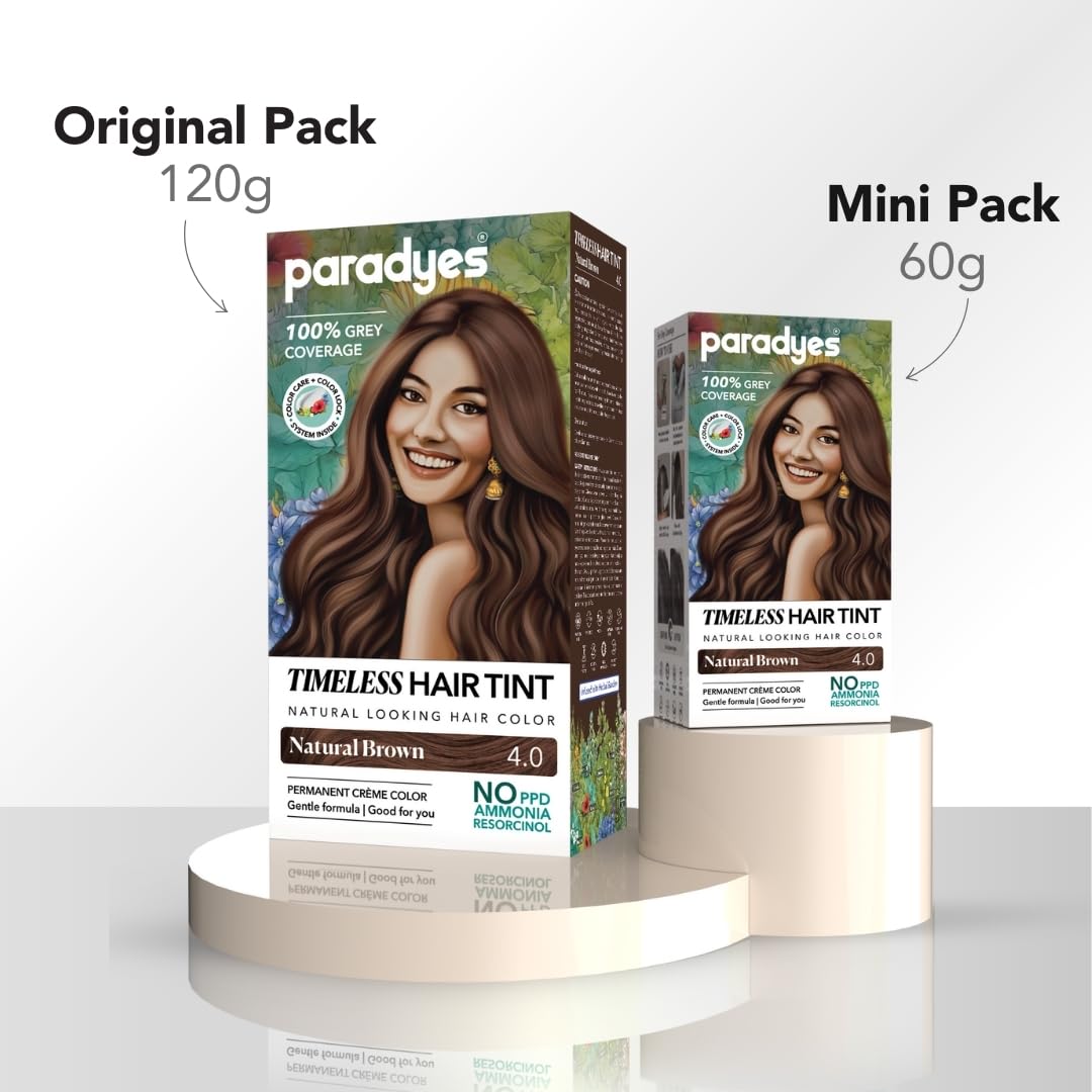 Mini Timeless Hair Tint - Permanent Creme Hair Color for Complete Grey Coverage | Natural Brown, 60g