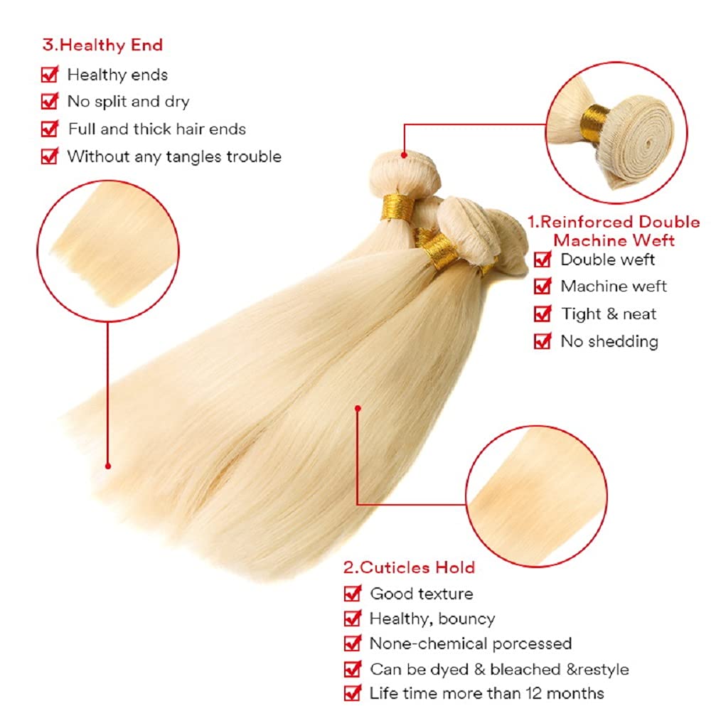 30 32 34 Inch Blonde Bundles Human Hair 613 Straight Bundle Blonde Loose Wave 3 Bundles Brazilian Unprocessed Remy Hair Extensions