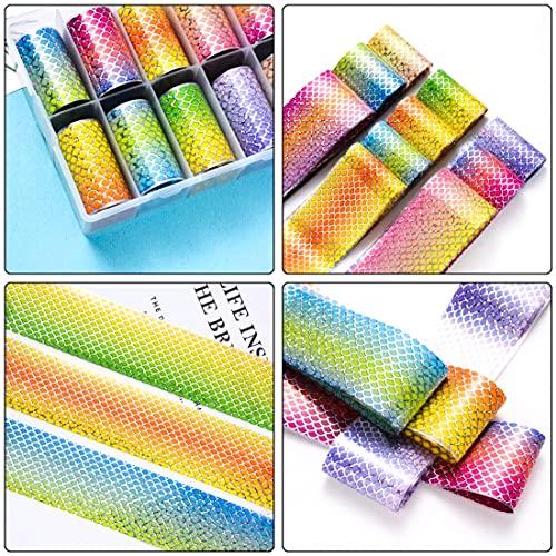 SILPECWEE 10 Sheets Mermaid Scale Holographic Nail Foils Transfer Stickers