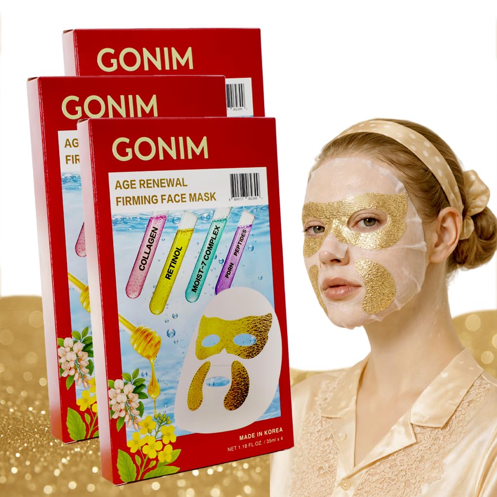 Korean Face Mask - Hydrating Sheet Mask with Retinol & Collagen | 4pcs for Dry Skin & Fine Lines