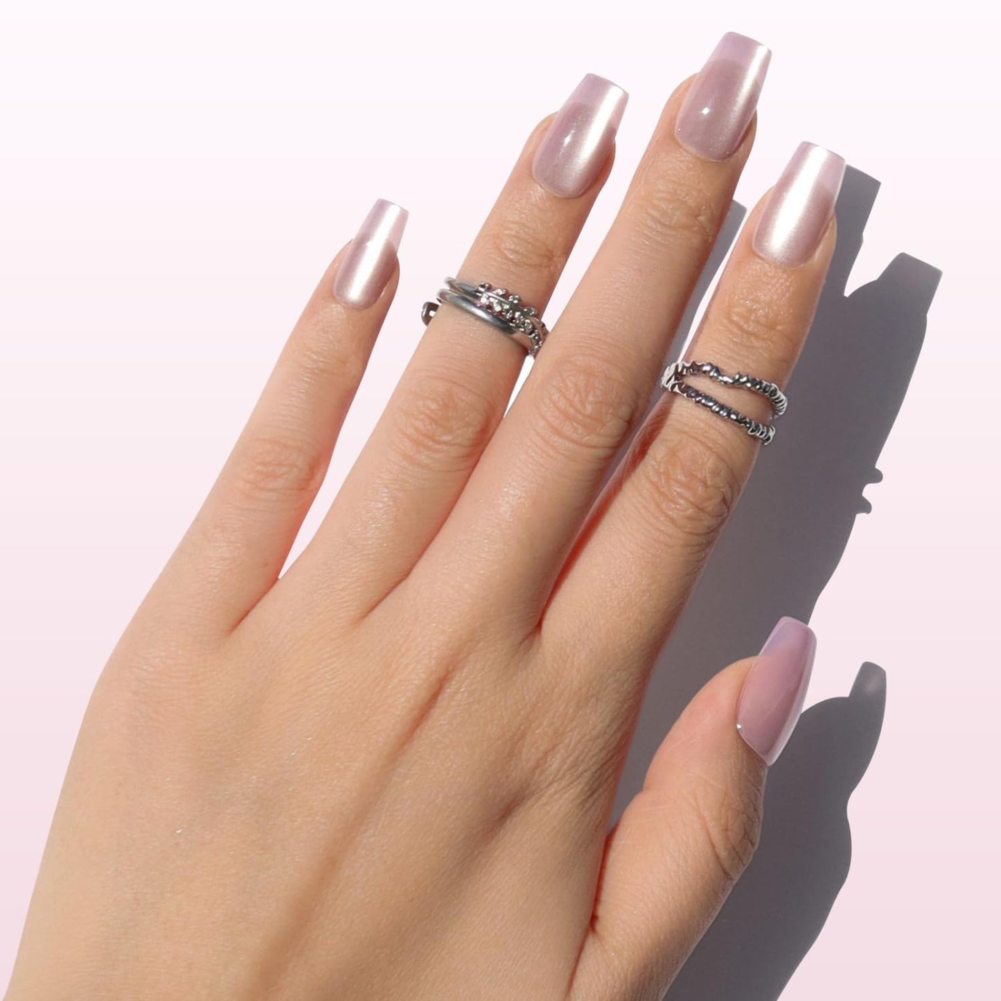 Nail Reformation Press On Nails - Dusty Rose Mauve Coffin Nails | Reusable Cat Eye Velvet Finish, 32 Pcs in 16 Sizes