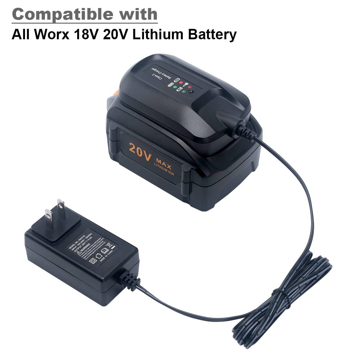 Lasica Replacement for Worx Battery Charger 20V WA3742 Compatible with Worx 20V Lithium Battery WA3520 WA3525 WA3578 WA3575 WA3522 WA3732 WA3770 WA3875 WA3881 Battery Charger
