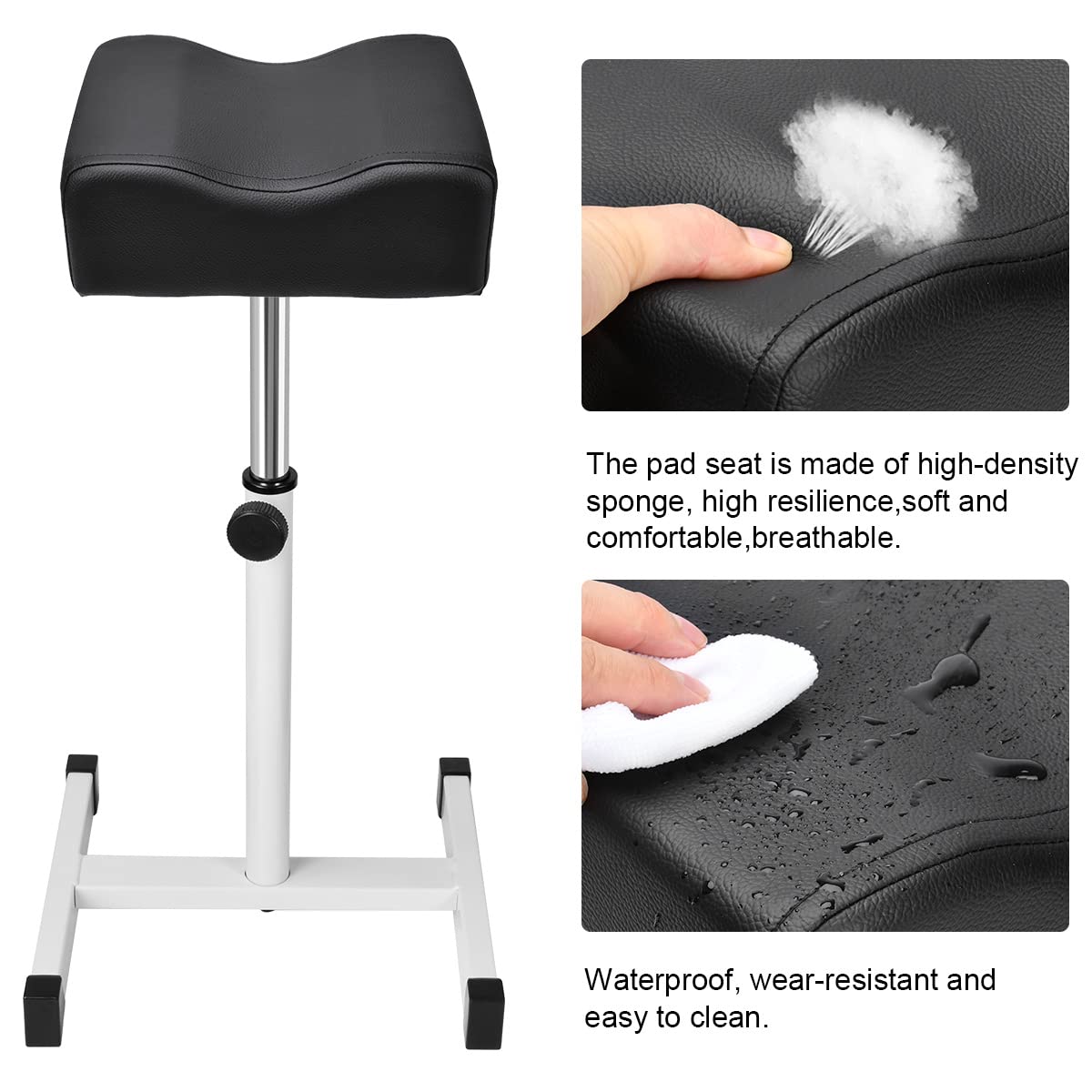 Adjustable Height Footrest - Pedicure & Manicure Stool for Home Spa | Black