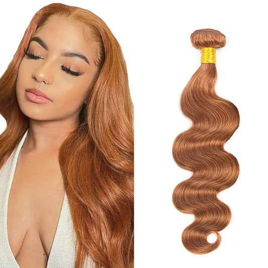 Light Brown Bundles Color #30 Body Wave Human Hair Bundles 16 Inch 8A Grade Peruvian Virgin Remy Hair 1 Bundle Double Weft Hair Weave