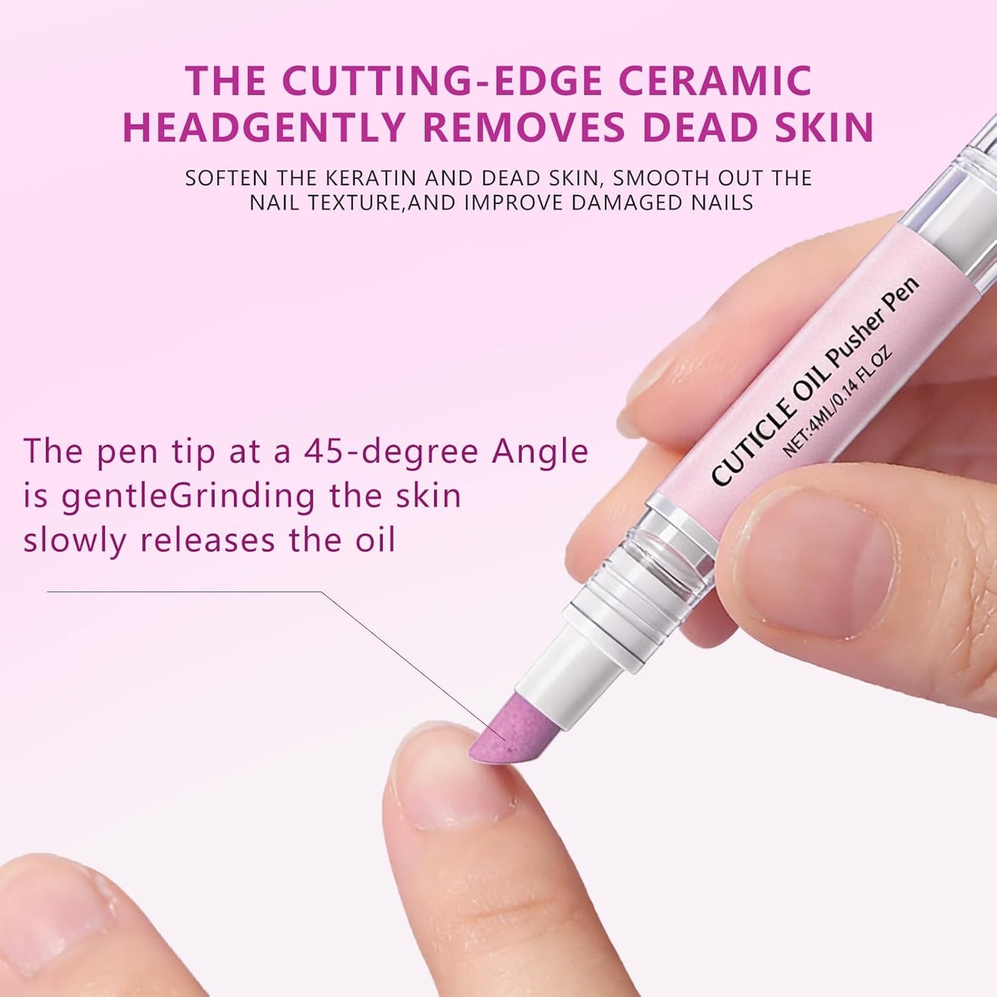 Ceramic Cuticle Oil Pusher Pen - 4-in-1 Nail Care Remover with Micro-Dosing Oil | Moisturize & Brighten Dry Nails (1PC)